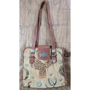 VTG Tapestry Leather Sterling Silver Hardware Shoulder Bag Tote Western Saddle